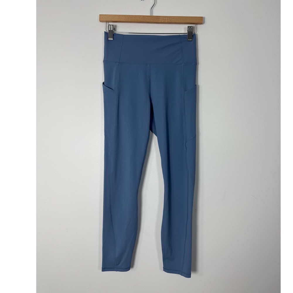 YogaCore Fabletics Womens Small PureLuxe Leggings Blue High Waisted Side Pockets